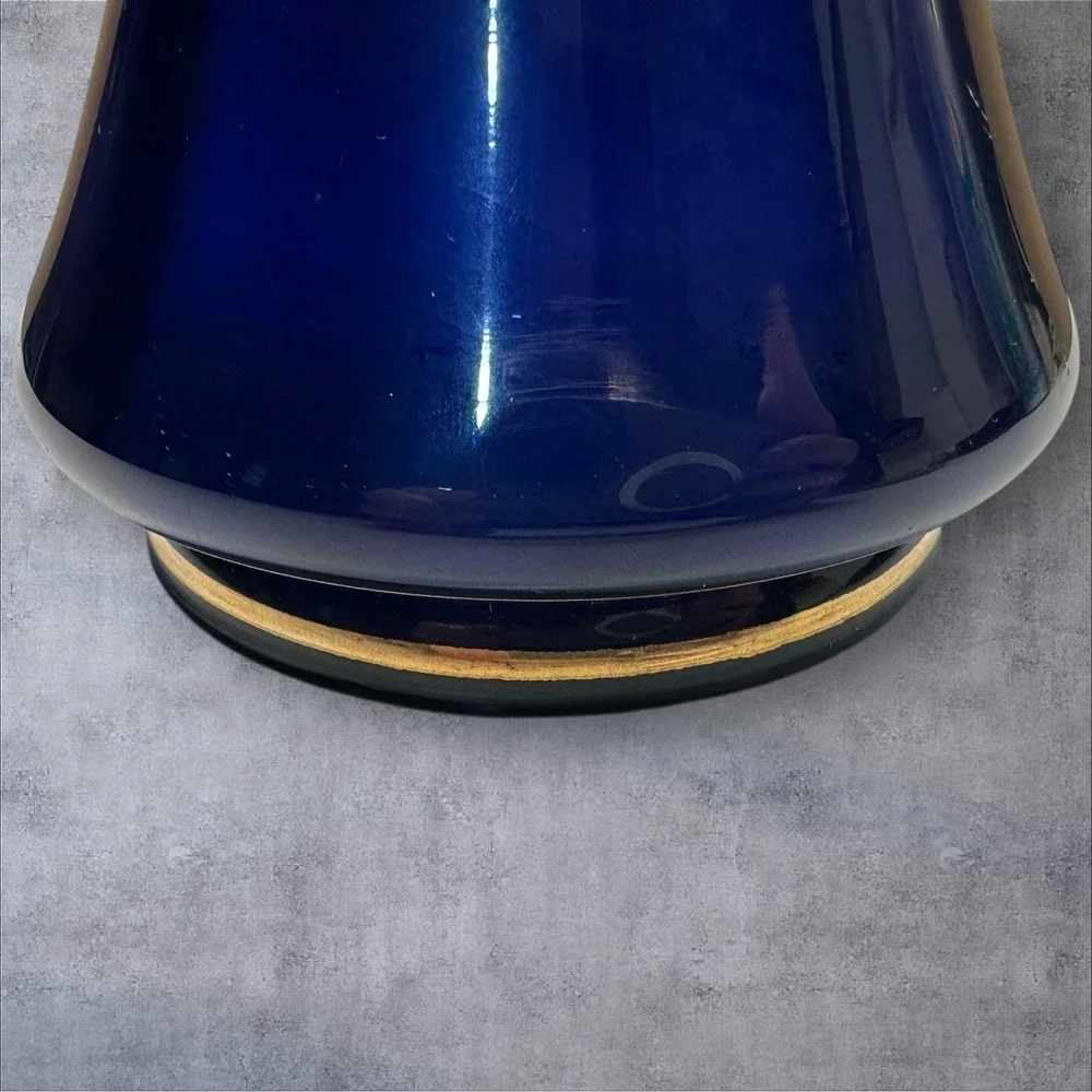 Vintage Cobalt Blue Glass Vase Daisy Flower Design Tall Elegant Home‎ Decor
